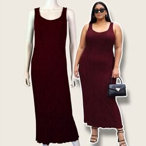 Y2K Connected Burgundy Floral Gauze Maxi Tank Dress Size 14W Bodycon Whimsigoth